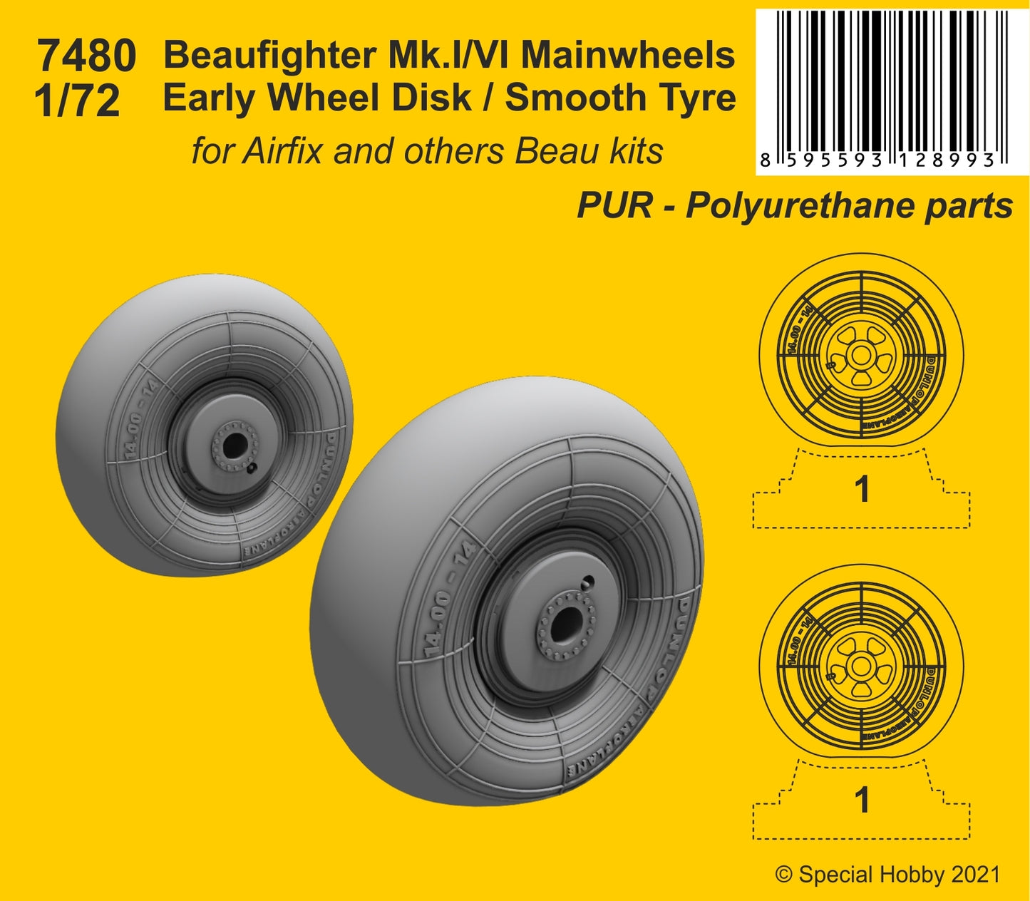CMK 7480 1:72 Bristol Beaufighter Mk.I/Mk.VI Mainwheels Early Wheel Hub / Smooth Tyre