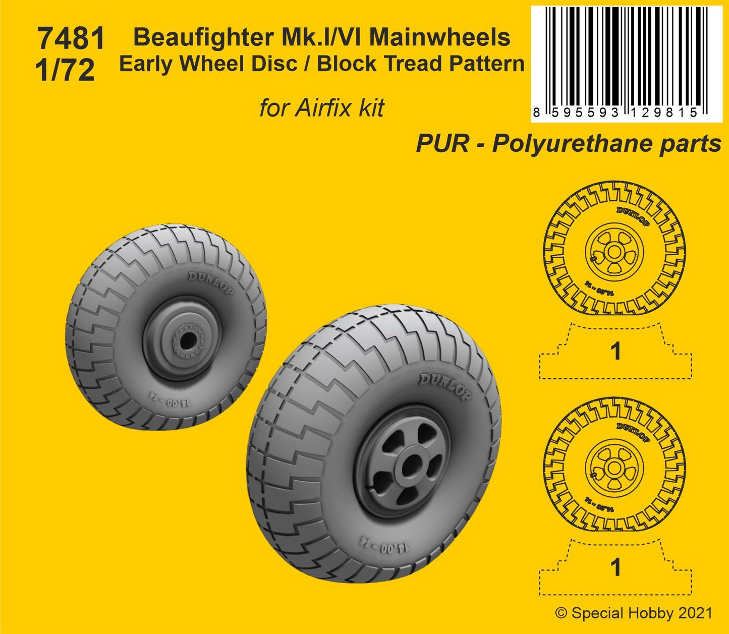 CMK 7481 1:72 Bristol Beaufighter Mk.I/Mk.VI Mainwheels Early Wheel Hub with Block Tread Pattern