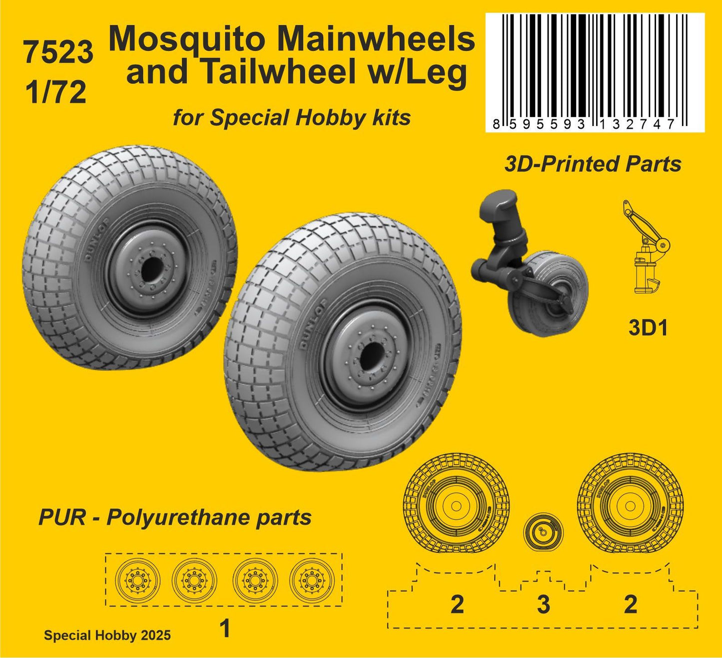 CMK/Czech Master Kits 7523 1:72 de Havilland Mosquito Mainwheels and Tailwheel w/Leg