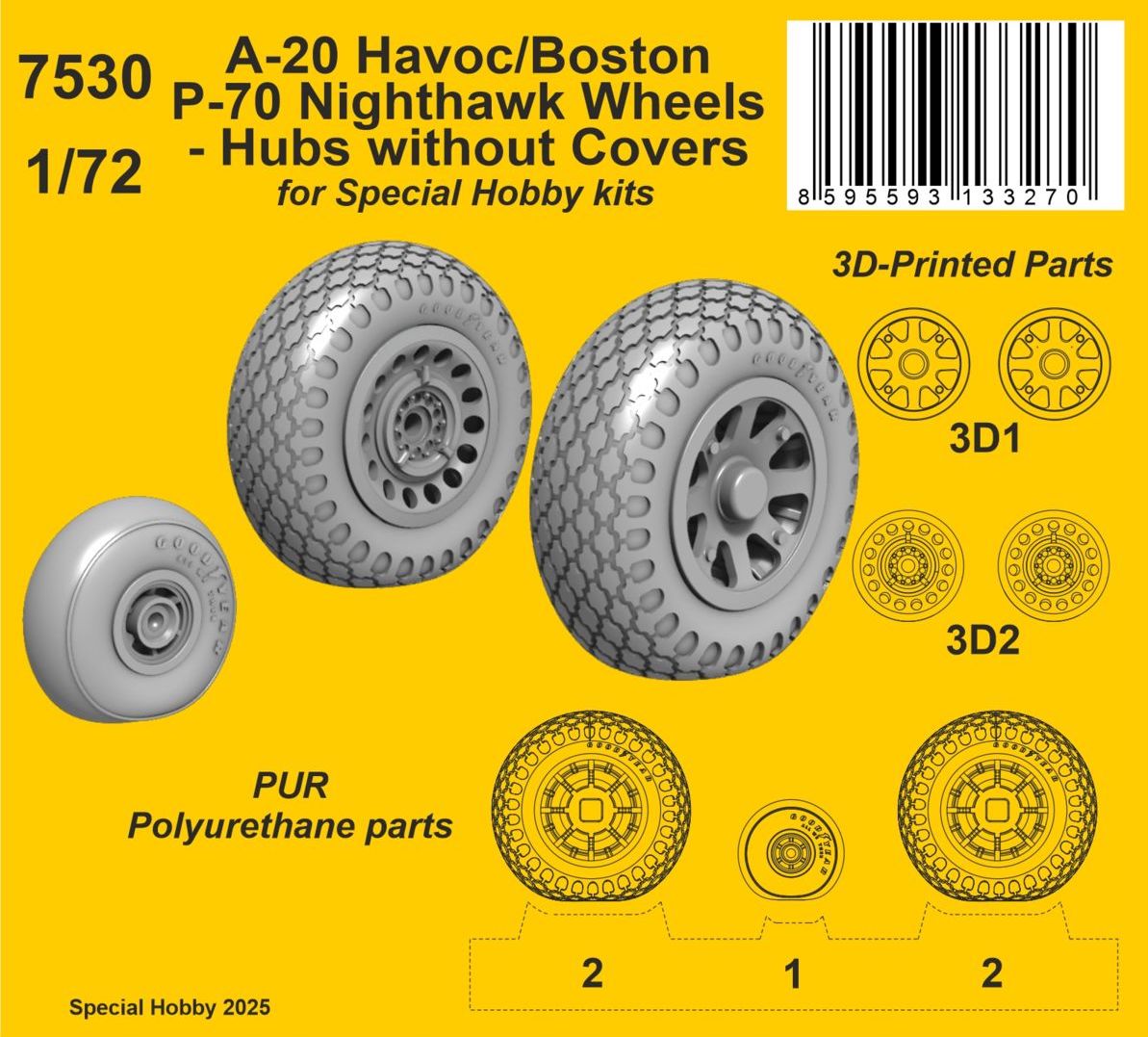 CMK/Czech Master Kits 7530 1:72 Douglas A-20 Havoc/Boston/ P-70 Nighthawk Wheels/ Hubs without Cover
