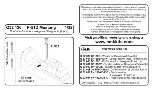 CMK Q32126 1:32 North-American P-51D Mustang Control Column (2 pcs)