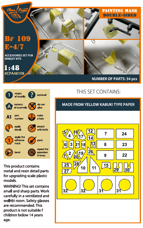 Clear Prop Models CPA48108 1:48 Messerschmitt Bf-109E-4/7 double-sided painting mask
