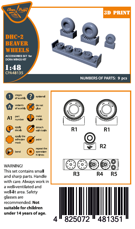 Clear Prop Models CPA48135 1:48 DHC-2 Beaver Wheels Set