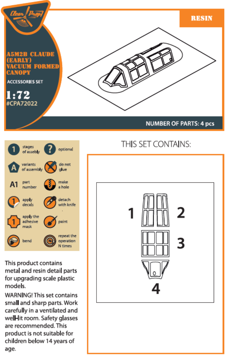 Clear Prop Models A72022 1:72 Mitsubishi A5M2B Claude (Early) Vacuum Formed Canopy