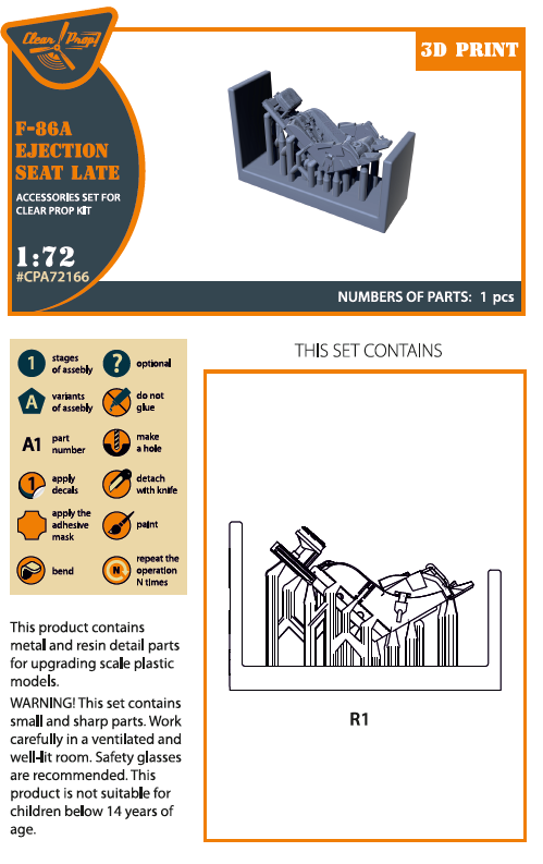 Clear Prop Models CPA72166 1:72 North-American F-86A Sabre Ejection seat late
