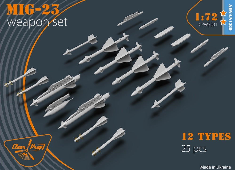 Clear Prop Models CPW7201 1:72 Mikoyan MiG-23 Weapon Set Advanced Kit