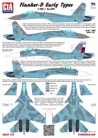 CtA Cut then Add 37 1:72 Sukhoi T-10K / Su-27K 'Flanker-D' Early Type. 8 marking options.