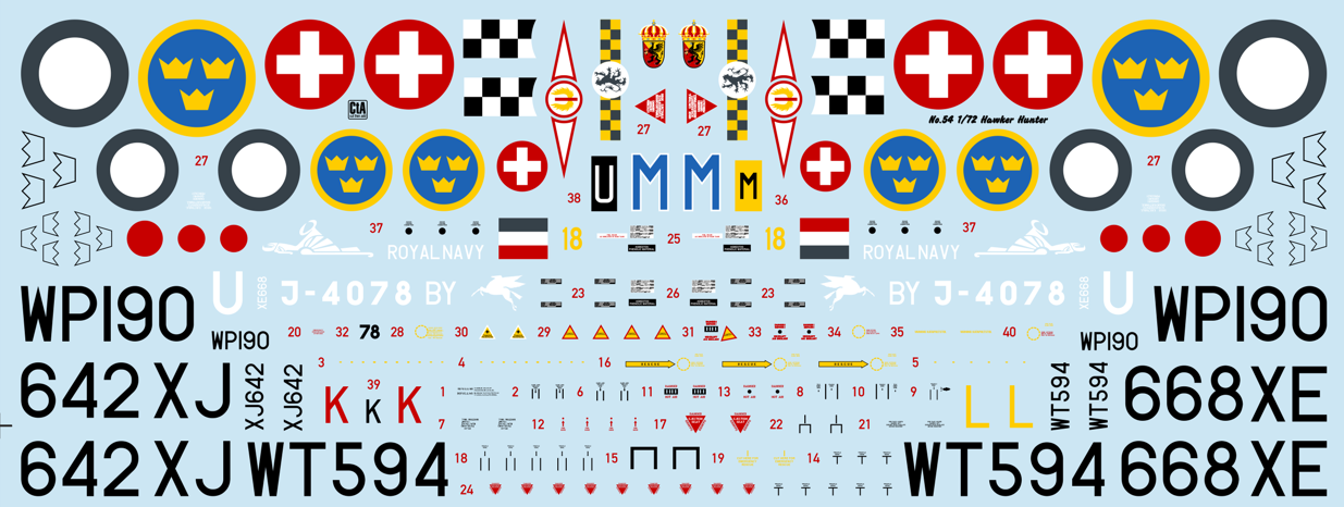CtA Cut then Add 054 1:72 Hawker Hunter - RAF, FAA, Swiss, Sweden, 6 Markings