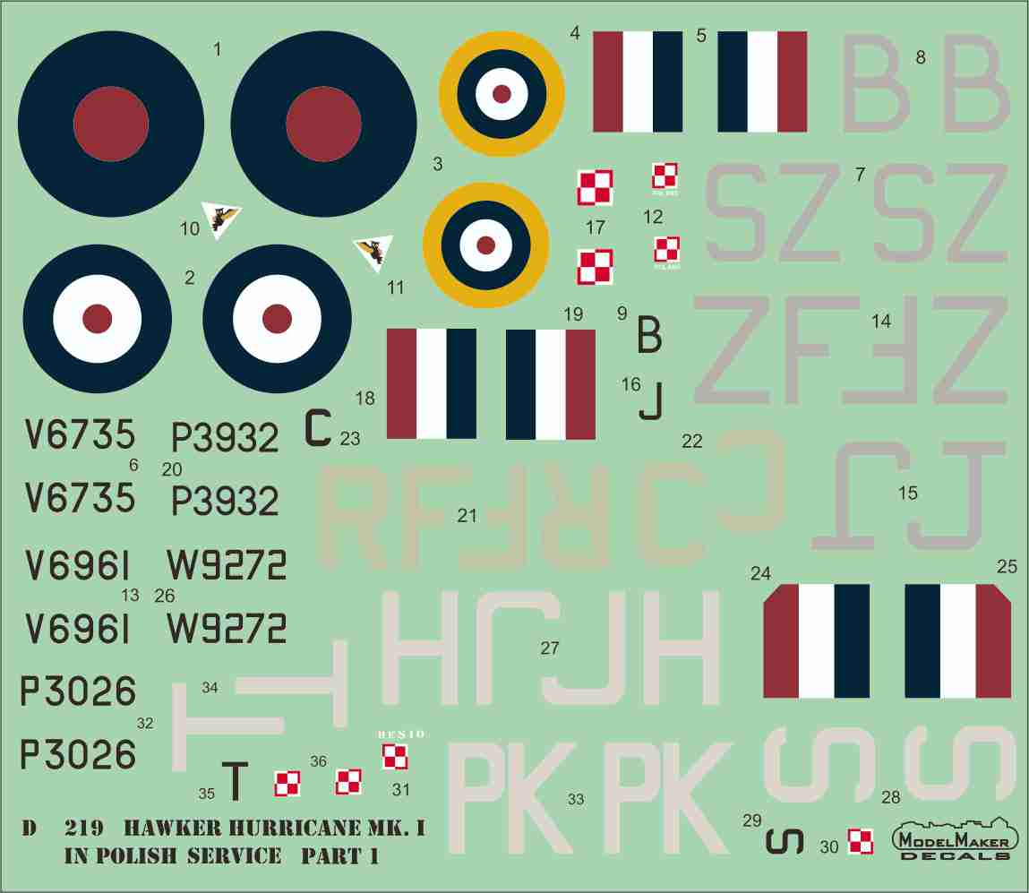 Model Maker Decals D48219 1:48 Hawker Hurricane Mk.I in Polish service part 1