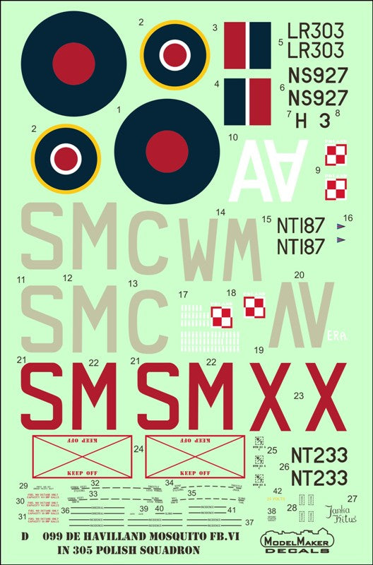 Model Maker Decals D72099 1:72 de Havilland DH-98 Mosquito F.B. Mk.VI in Polish service