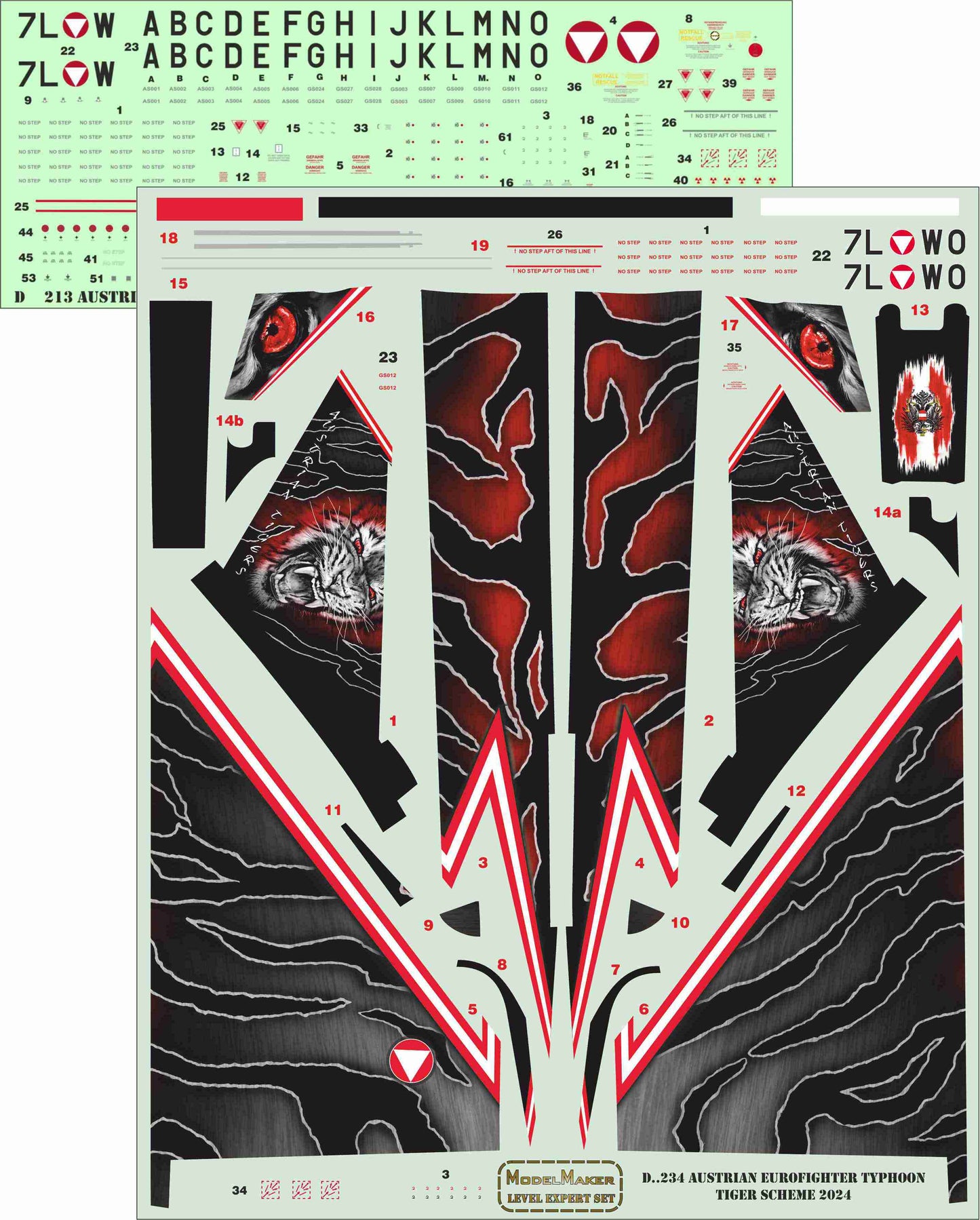 Model Maker Decals D72234 1:72 Austrian Eurofighter Typhoon Tiger scheme 2024 2. Squadron/Fighter Wing (2. Staffel),