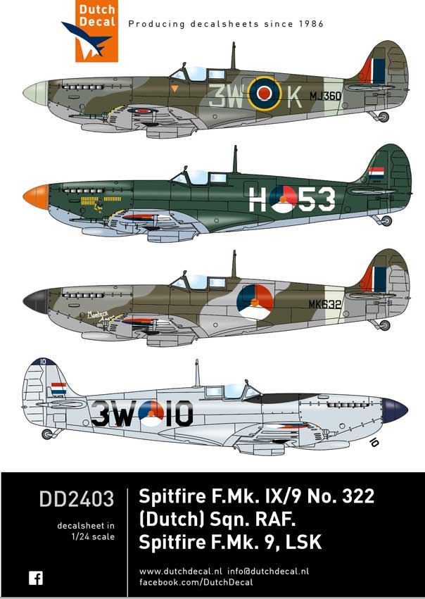 Dutch Decal DD2403 1:24 Supermarine Spitfire F Mk.IX/9/16 RAF and LSK