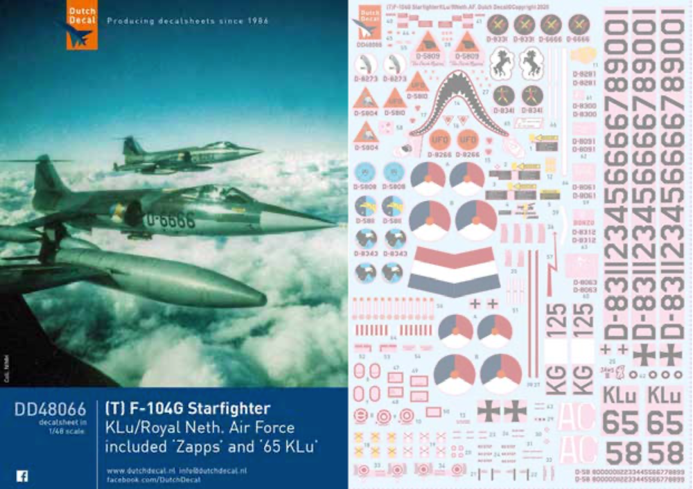 Dutch Decal DD48066 1:48 F-104G Starfighter KLu/ Royal Neth. AF Included sqn badges, national markings and basic service markings,