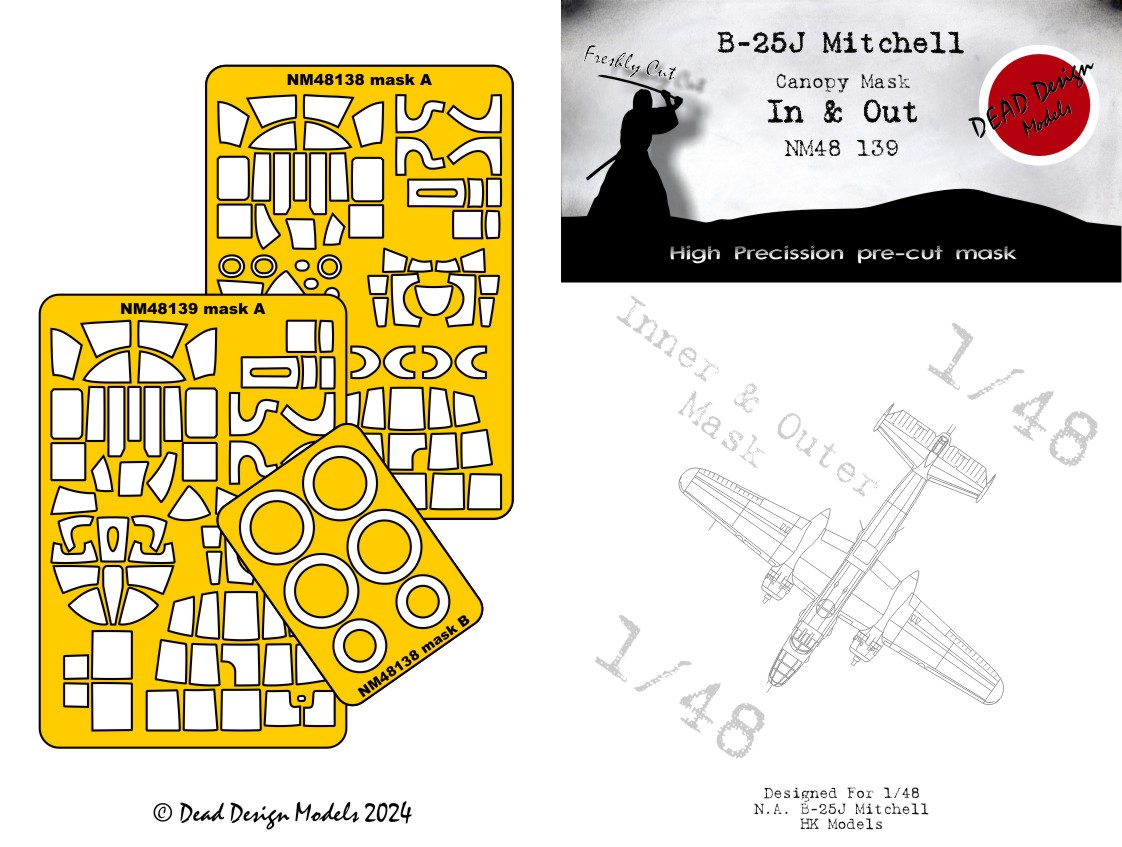 Dead Design Models NM48139 1:48 B-25J Mitchell wheels and canopy frame paint mask