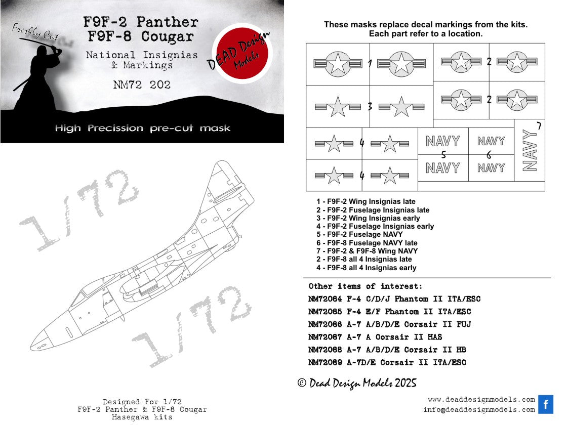 Dead Design Models NM72202 1:72 Grumman F9F-2/7 Panther/Cougar National Insignia