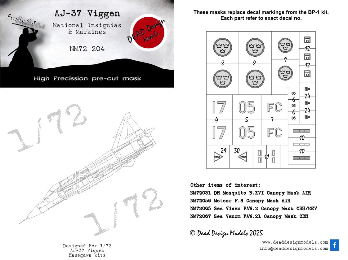 Dead Design Models NM72204 1:72 Saab AJ-37 Viggen National Insignia