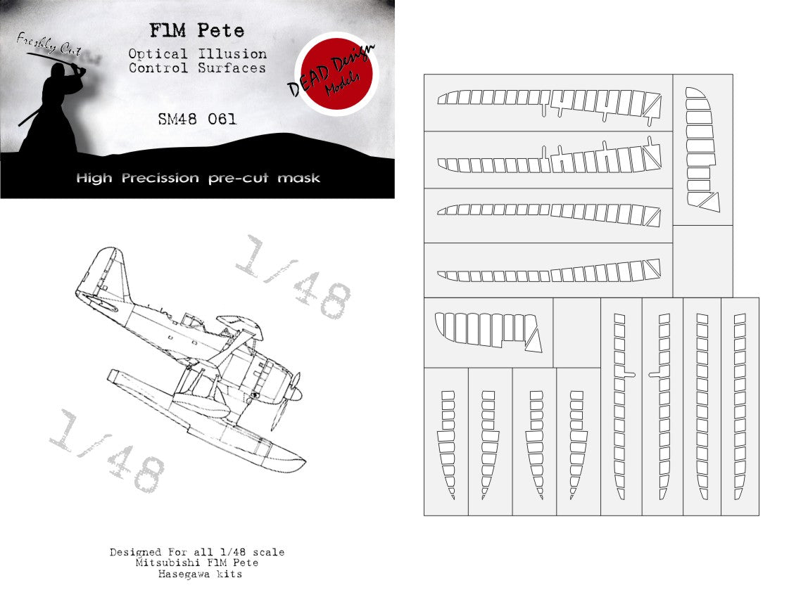 Dead Design Models SM48061 1:48 Mitsubishi F1M2 Type Zero Pete 3D/optical illusion paint mask for control surfaces (designed to be used with Hasegawa kits) this is not being kept in stock but will be ordered specially for you if it you plac