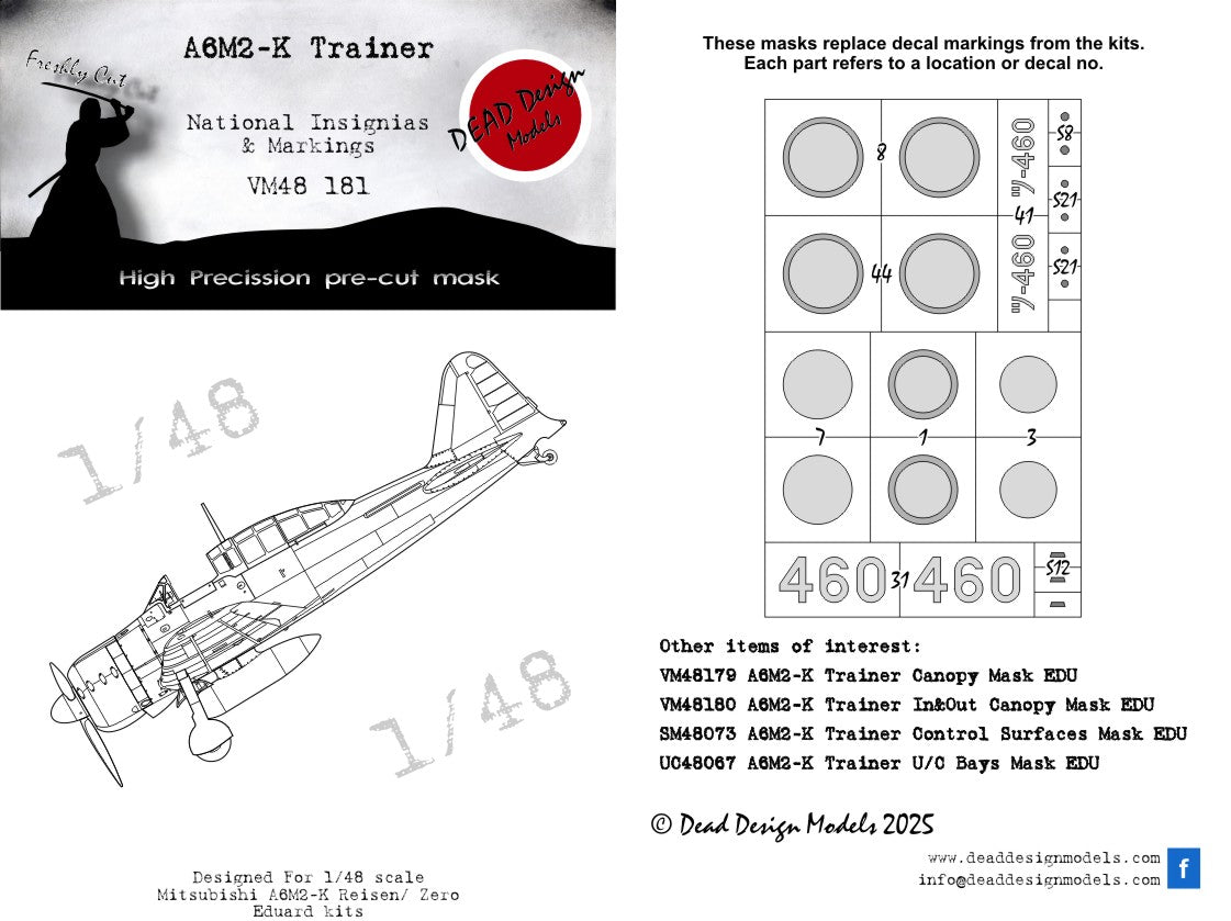 Dead Design Models VM48181 1:48 Mitsubishi A6M2-K Zero Reisen National Insignias