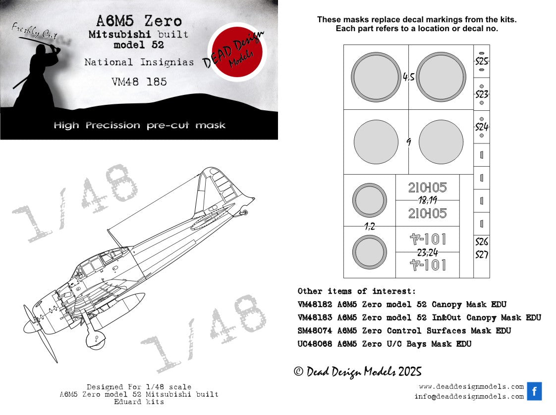 Dead Design Models VM48185 1:48 Mitsubishi A6M5 model 52 National Insignia paint masks