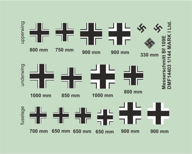 Mark I Decals DMF14403 1:144 Messerschmitt Bf-109E national insignia, 2 sets
