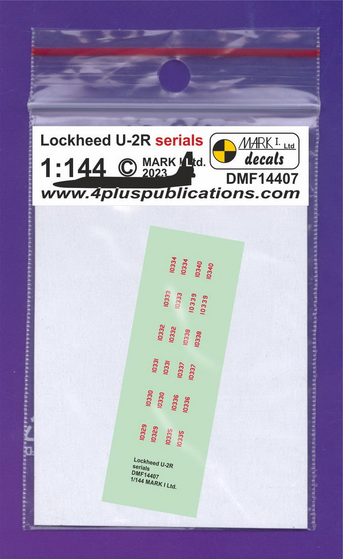 Mark I Decals DMF14407 1:144 Lockheed U-2R serial numbers 10330 10331 10332 10333 10334 10335 10336 10337 10338 10339 10340 These decals were desig