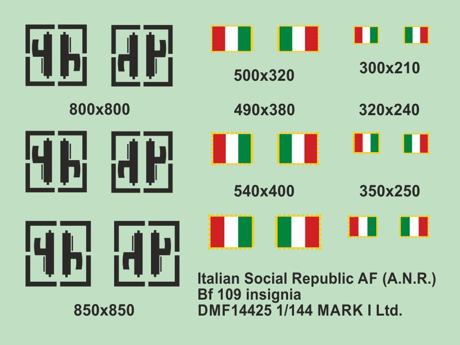 Mark I Decals DMF14425 1:144 Messerschmitt Bf-109 Italian Social Republic (ANR) Insignia, 2 sets