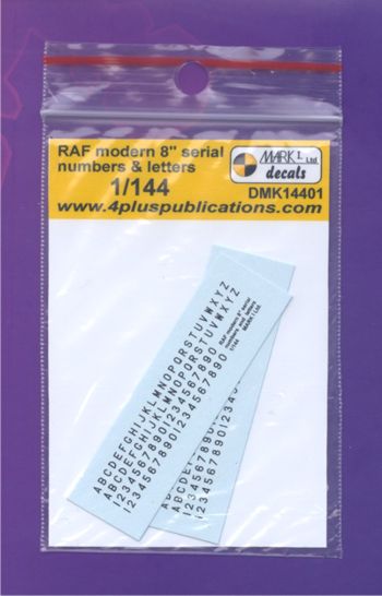 Mark I Decals DMK14401 1:144 RAF modern 8 inch serial numbers and letters, 2 sets, black. scale height: 1.4 mm