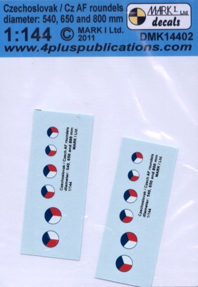 Mark I Decals DMK14402 1:144 Czechoslovak/CzAF roundels Blue outline (dia 540, 650, 800 mm), 2 sets scale diameter: 3.8; 4.5; 5.6 mm