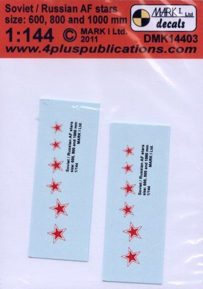 Mark I Decals DMK14403 1:144 Soviet Air Force stars (size 600, 800, 1000 mm), 2 sets. scale size: 4.2; 5.6; 6.9 mm