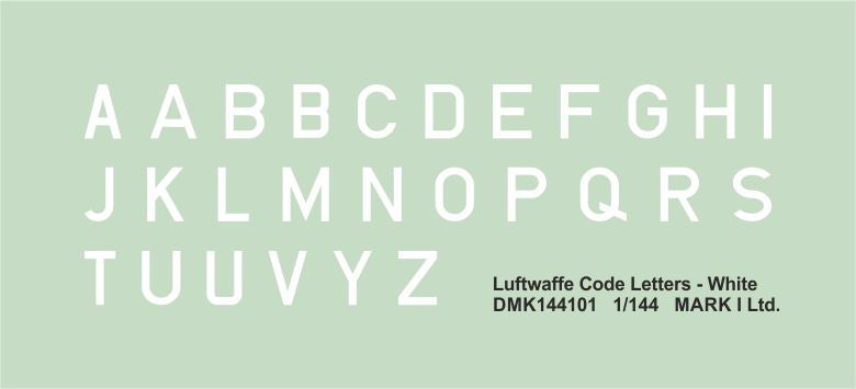 Mark I Decals DMK144101 1:144 Luftwaffe Code Letters - White, 2 sets