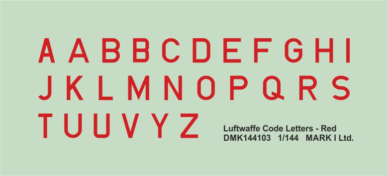 Mark I Decals DMK144103 1:144 Luftwaffe Code Letters - Red, 2 sets