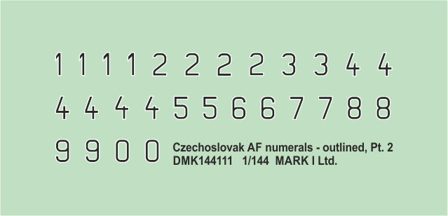 Mark I Decals DMK144111 1:144 CzAF numerals - Black, White outline, Pt.2, 2 sets