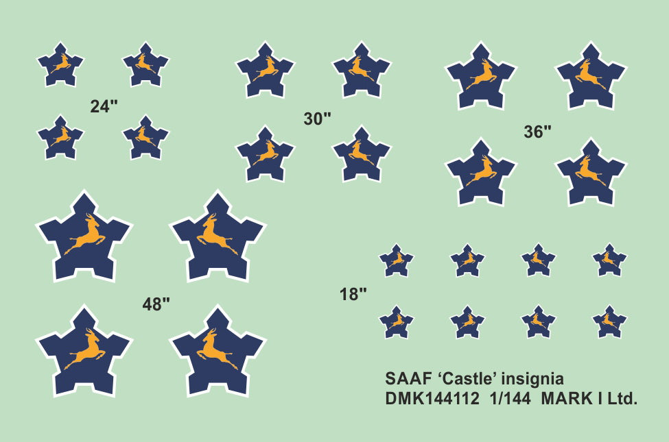 Mark I Decals DMK144112 1:144 SAAF 'Springbok and Castle' Insignia (1958-81), 2 sets