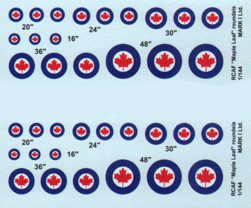 Mark I Decals DMK14416 1:144 RCAF Maple Leaf roundels, 2 sets diameter: 16; 20; 24; 30; 36; 48'