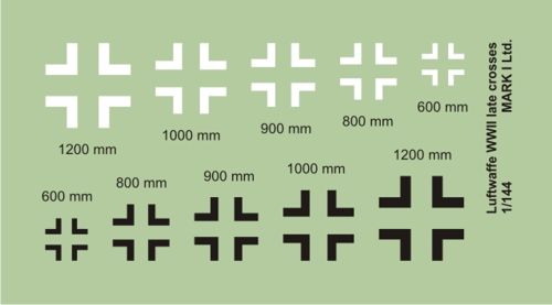Mark I Decals DMK14425 1:144 Luftwaffe/German Crosses (Balkenkreuz) late type (size 600, 800, 900, 1000, 1200 mm), 2 sets