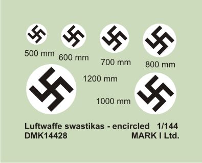 Mark I Decals DMK14428 1:144 Luftwaffe Swastikas, Encircled (diameter: 500;600;700;800;1000;1200 mm), 2 sets