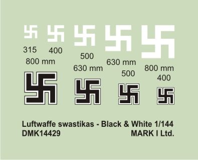 Mark I Decals DMK14429 1:144 Luftwaffe Swastikas, Black & White (size: 315;400;500;630;800), 2 sets