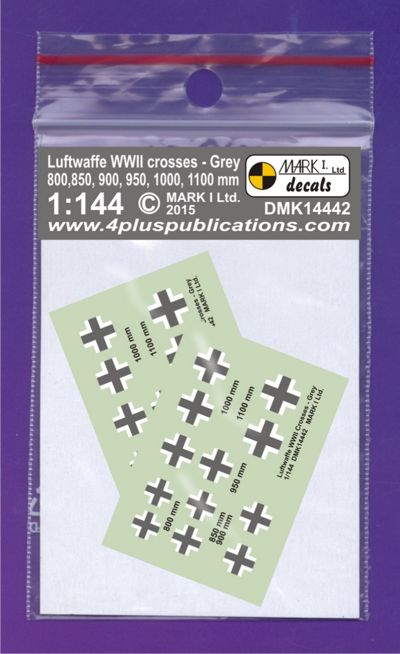 Mark I Decals DMK14442 1:144 Luftwaffe Crosses (Balkenkreuz) late type Grey (size 800, 850, 900, 950, 1000, 1100 mm), 2 sets