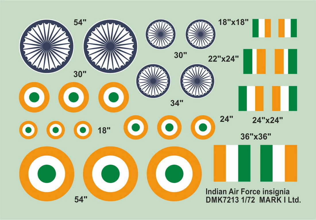 Mark I Decals DMK7213 1:72 Indian AF Insignia, 2 sets