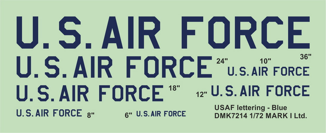 Mark I Decals DMK7214 1:72 USAF lettering - Blue, 2 sets