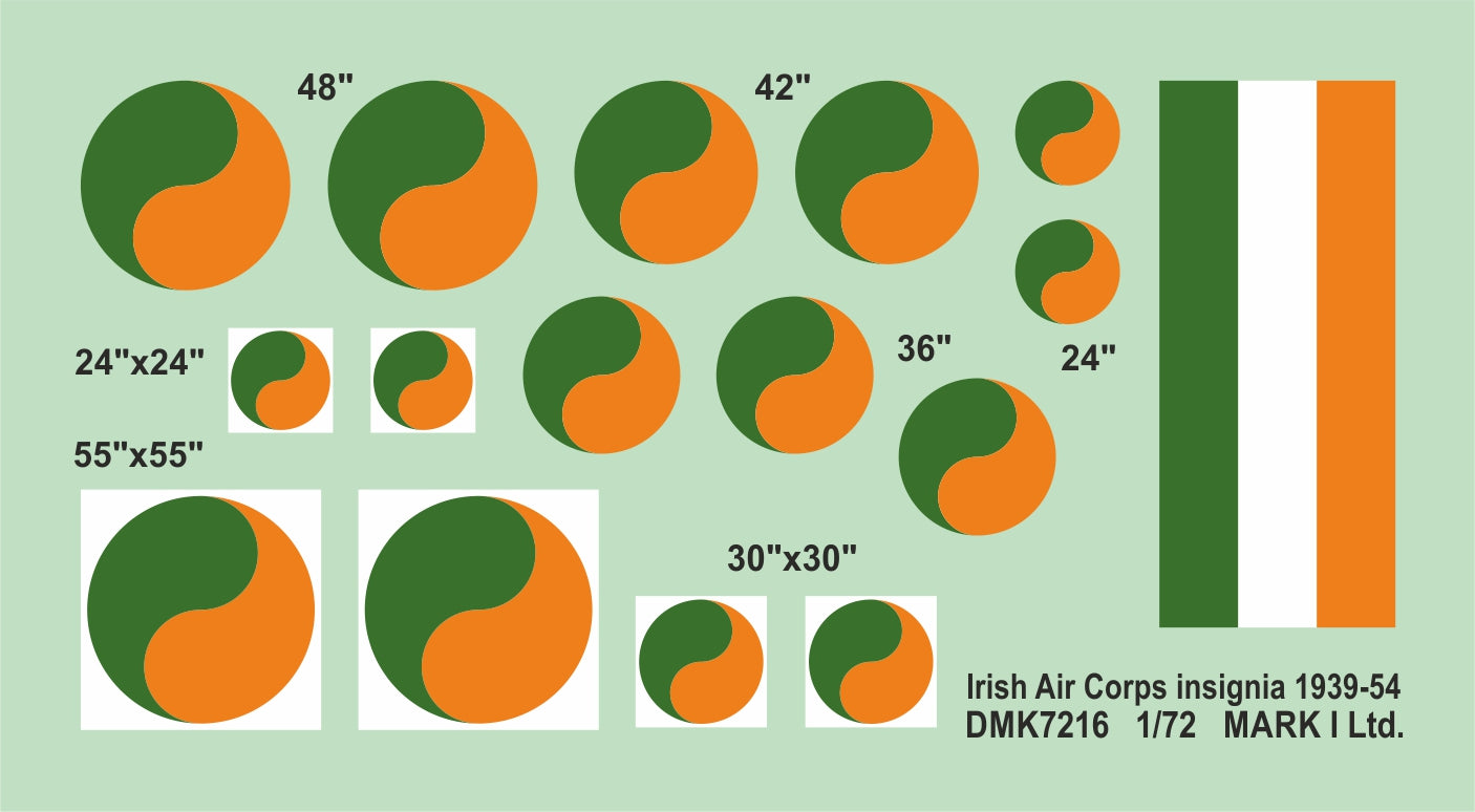 Mark I Decals DMK7216 1:72 Irish Air Corps Insignia 1939-54, 2 sets