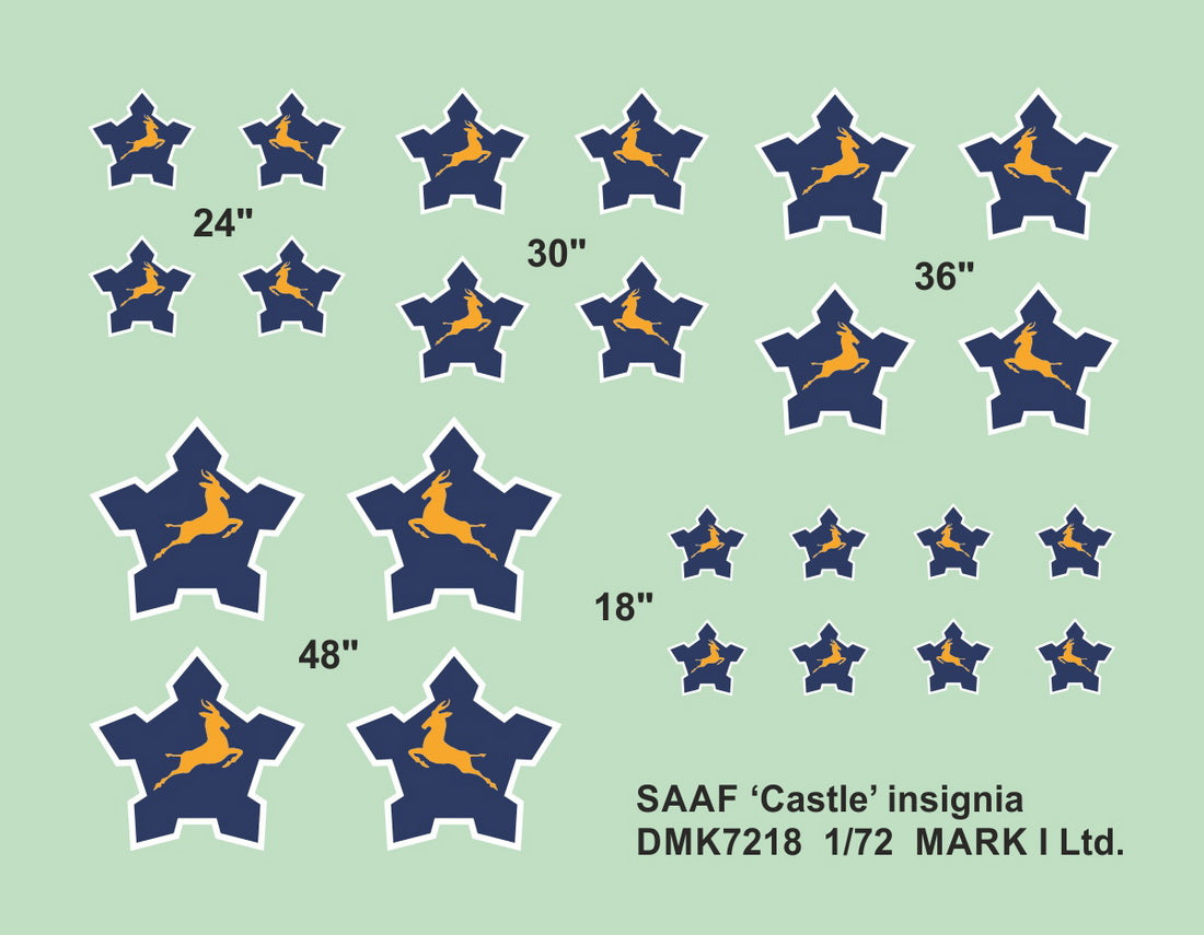 Mark I Decals DMK7218 1:72 SAAF 'Springbok and Castle' Insignia (1958-81), 2 sets