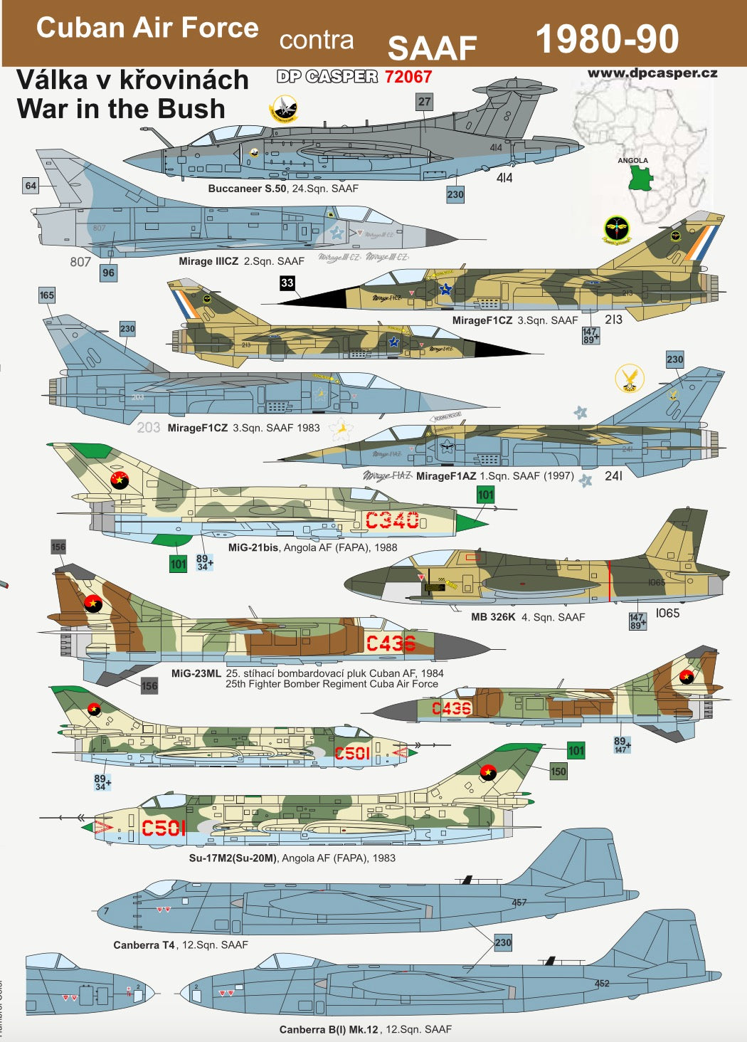 DP Casper. 72067 1:72 Cuban Air Force contra SAAF 1980-90. War in the Bush