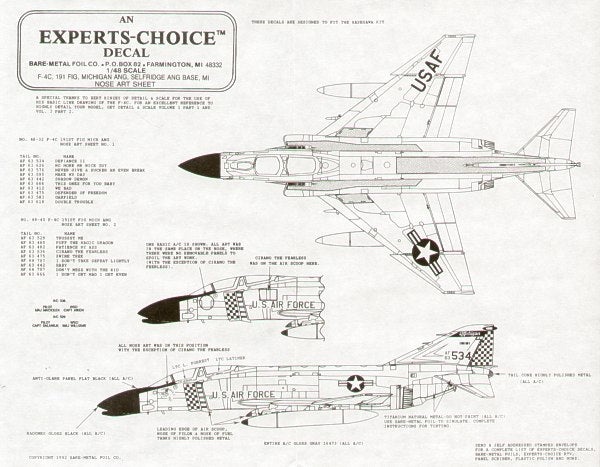 Experts Choice 4840 1:48 McDonnell F-4C Phantom 191 FIG Michigan ANG Choice of 9