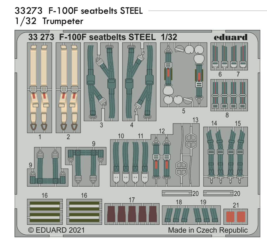 Eduard 33273 1:32 F-100F Super Sabre seatbelts STEEL to be used with Trumpeter