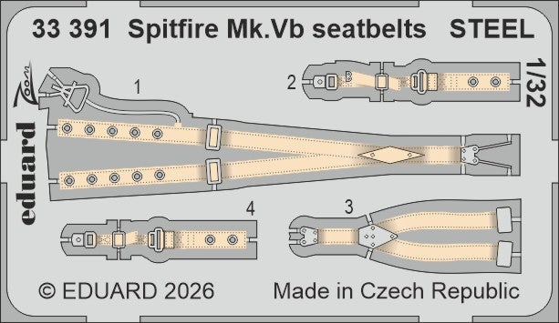 Eduard 33391 1:32 Supermarine Spitfire Mk.Vb Seatbelts STEEL