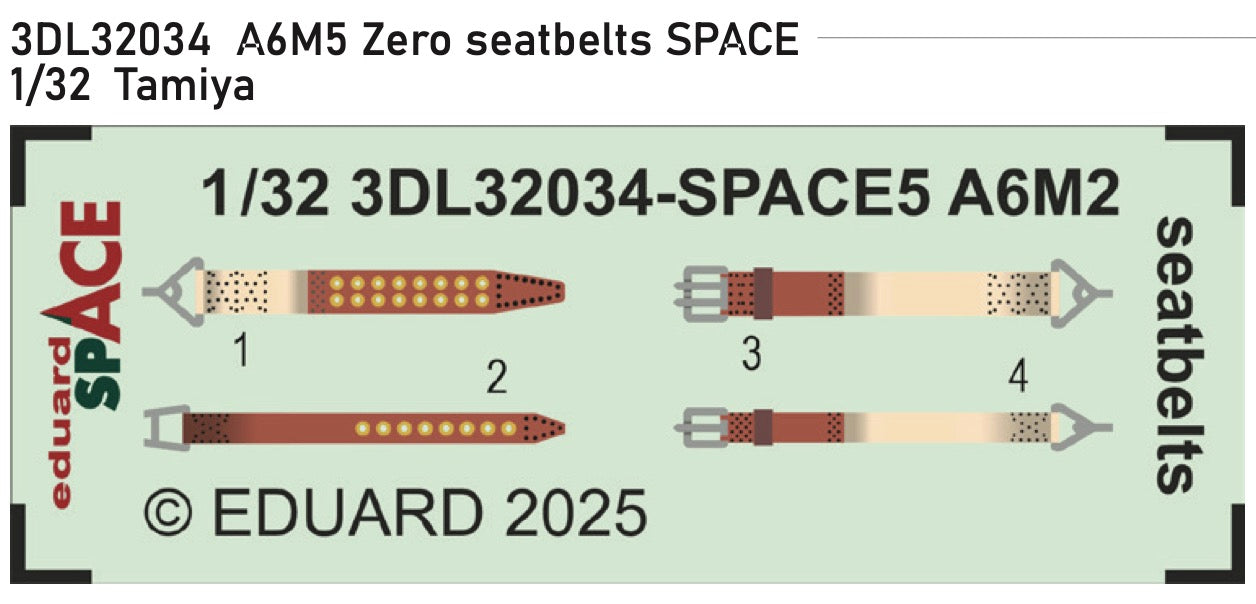 Eduard ED3DL32034 1:32 Mitsubishi A6M5 Zero seatbelts SPACE