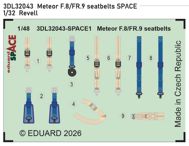 Eduard 3DL32043 1:32 Gloster Meteor F.8/FR.9 seatbelts SPACE