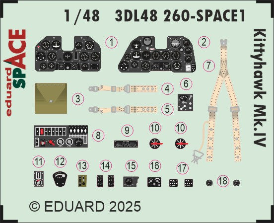 Eduard 3DL48260 1:48 Curtiss Kittyhawk Mk.IV SPACE set