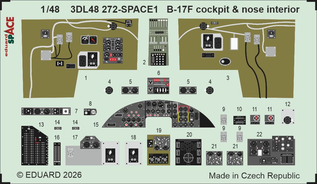Eduard 3DL48272 1:48 Boeing B-17F Flying Fortress Cockpit & Nose Interior SPACE